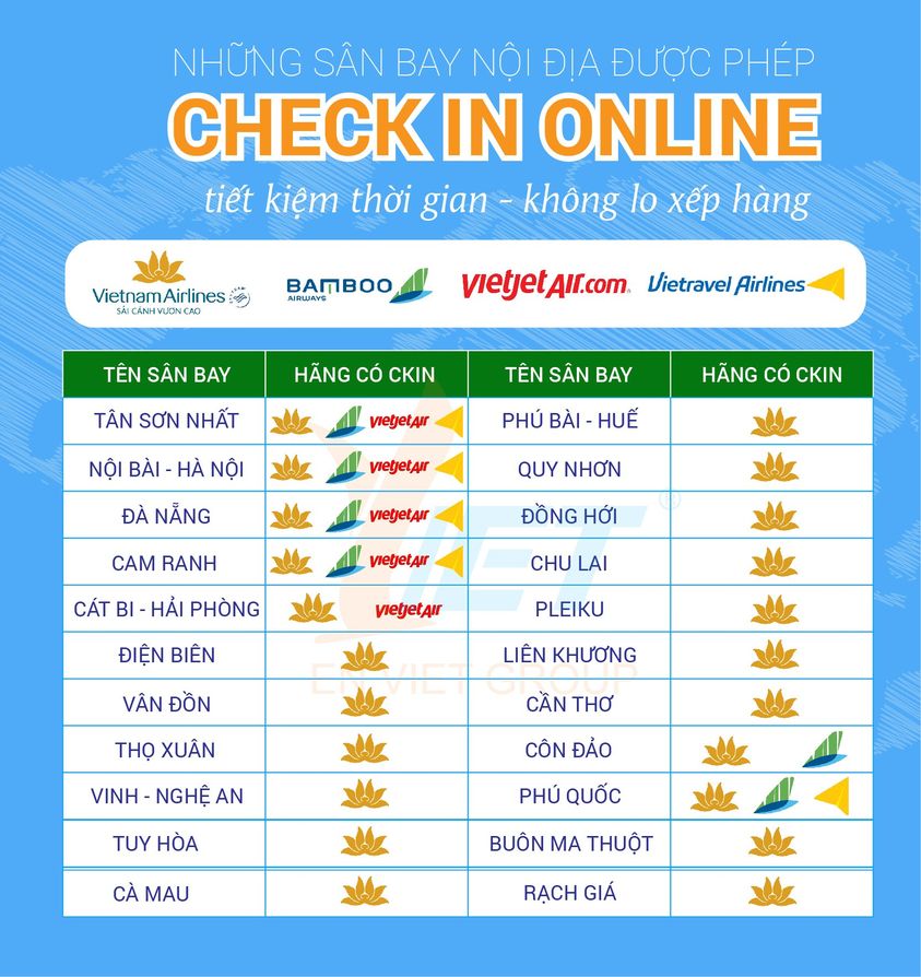 Những Sân Bay Nội địa được Phép Checkin Online